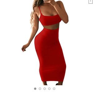 Red 2 piece skirt set